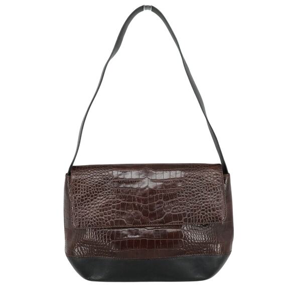 Carla Mancini Handbag Womens Brown Black Leather Alligator Texture Shoulder Bag - Picture 5 of 14